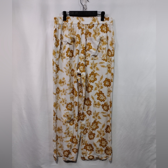 Rachel Zoe Linen Blend Floral Wide-Leg Pants Womens XL White Brown Boho Retro - Picture 5 of 8